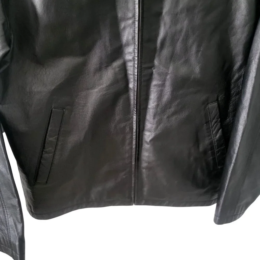 Men's Black Leather Jacket Outwear Stylish Embroidery Front & Back -M‎ - Picture 8 of 10